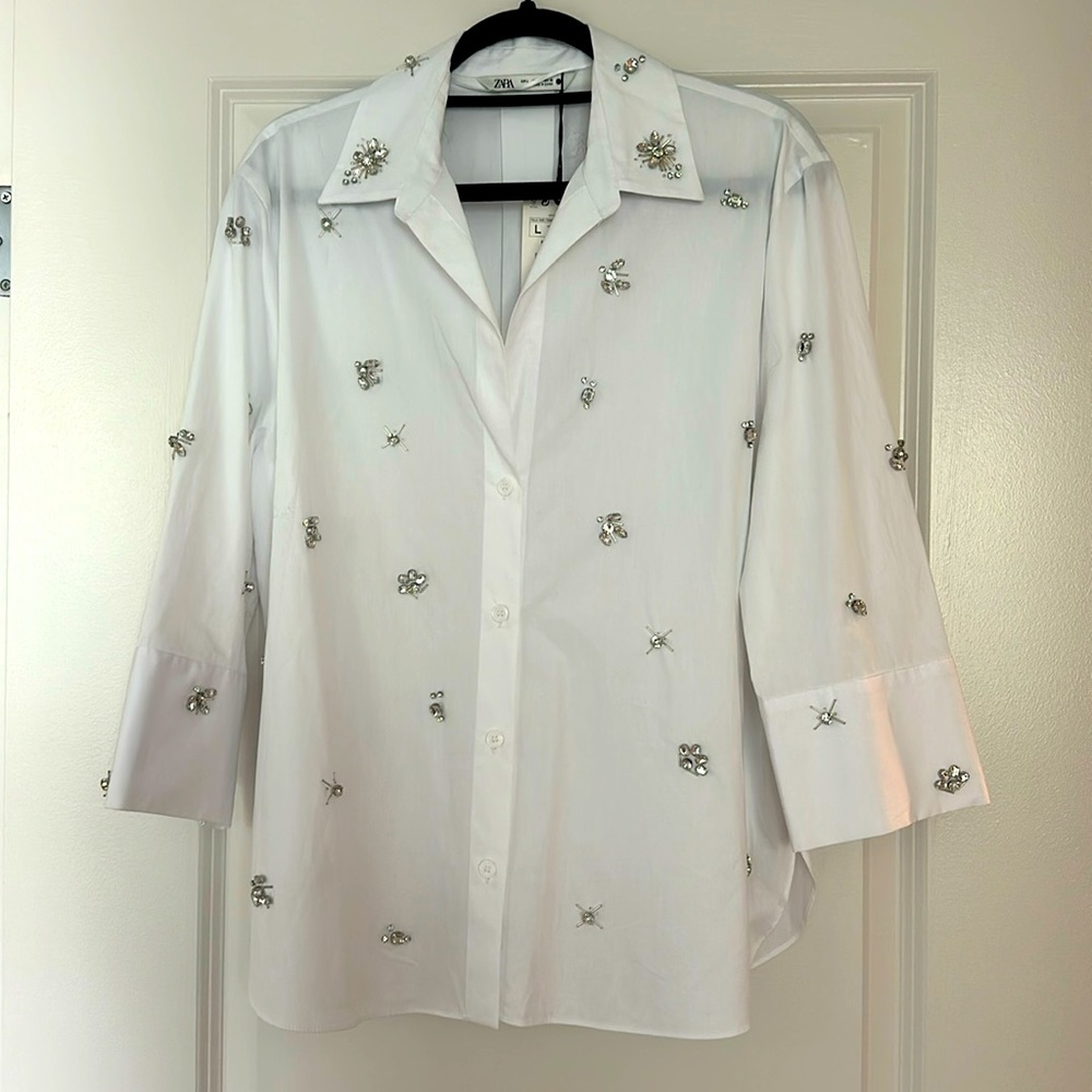 Embellished button down shirt